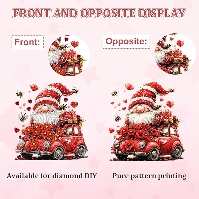 KEYIFA Diamond Painting Desktop Ornament, DIY Gnome Diamond Art for Adults Beginner, Red Flower Car Gem Arts Table Decor Special Shaped Rhinestone Crafts Home Desk Decoration Gift, Double Sided