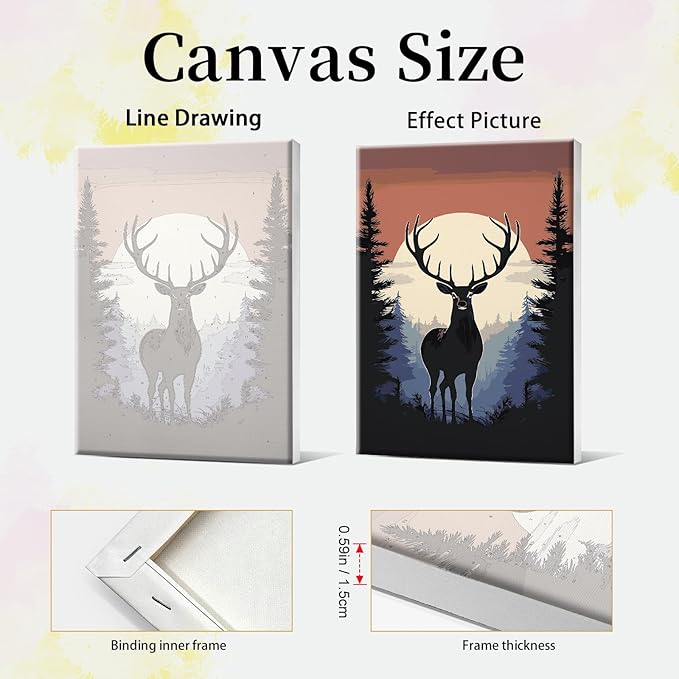 JOOZ Paint by Numbers Kit for Adults Framed Deer Paint by Number with Easel Moon Adult Paint by Number Kits Framed Canvas DIY Forest Oil Painting Kits for Home Wall Decor 8x12 Inch
