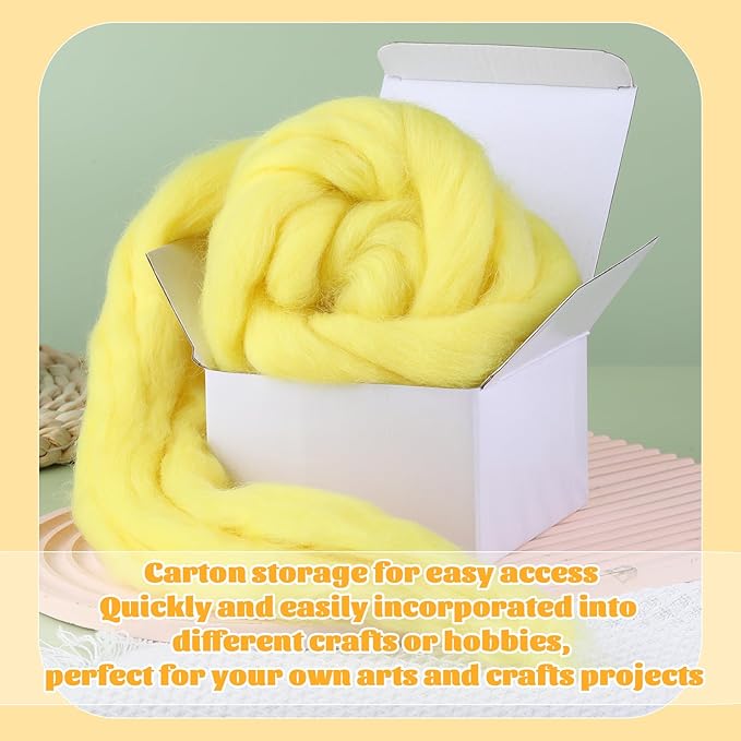 3.53oz Wool Roving, Fiber Roving Wool Top, Needle Felting Supplies, Pure Wools, Chunky Yarn, Spinning Wools for Needle Felting Wet DIY Hand Spinning (Light Yellow)