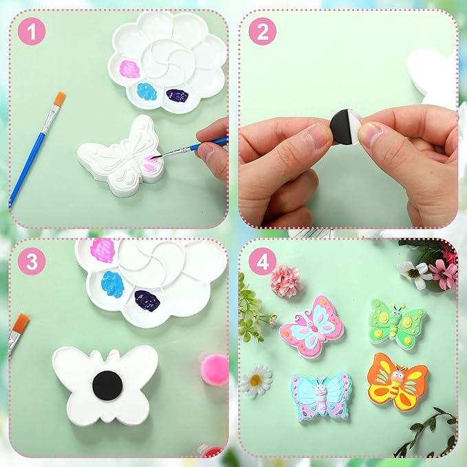 WinnerWhy 24 Sets Spring Butterfly Ceramic Painting Kit Make Your Own Butterfly Figurine Paint DIY Beautiful Painting Statue Craft Paint Your Own Spring Statue for Party Adult Art Activity Supply