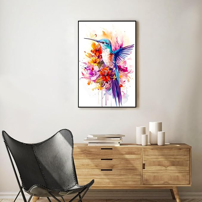 Framed Paint by Numbers Kit for Adults Beginner Hummingbird, Adult Paint by Number Kits on Canvas Framed Bird, DIY Acrylic Oil Painting by Numbers with Frame, Perfect for Home Decor Gift 8 X 12 Inch