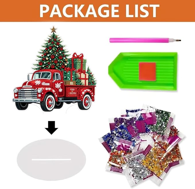 hyzsj Diamond Art Painting Tabletop Decoration, DIY 5D Christmas Truck Desktop Diamond Art Painting Kit,Arts Crafts for Home Office Tabletop Decor Gift 
