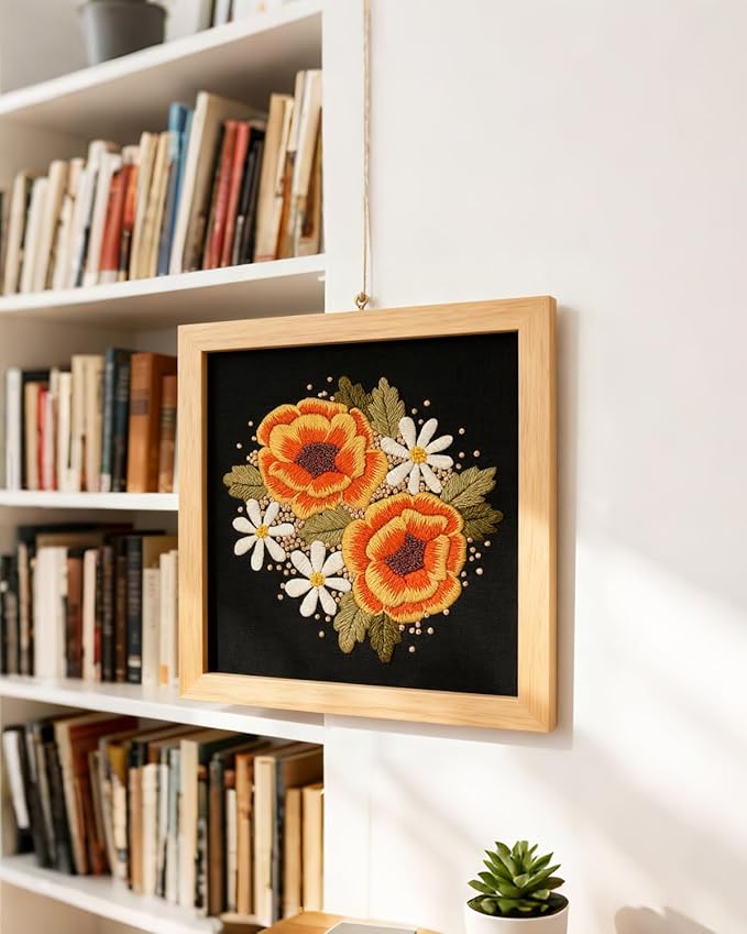 ERKOON Embroidery Kit for Beginners, Flower Cross Stitch Set Include Embroidery Cloth Hoops Threads for Craft Lover Hand Stitch with Embroidery Skill Techniques (Floral)