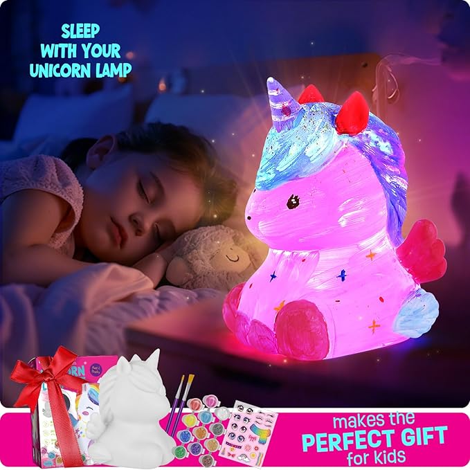 paint your own unicorn lamp kit, art supplies unicorn painting kit for kids, arts and crafts for kids ages 6-12, unicorn toys birthday christmas gifts for girls boys ages 3 4 5 6 7 8 9 10 11 12+