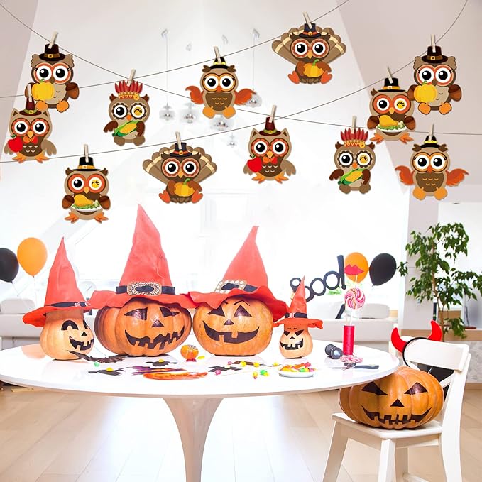 30Pcs Thanksgiving Craft Kits DIY Owl Craft, Thanksgiving Fall Art Craft Make Your Own Card Sticker Set for Home Game Activities