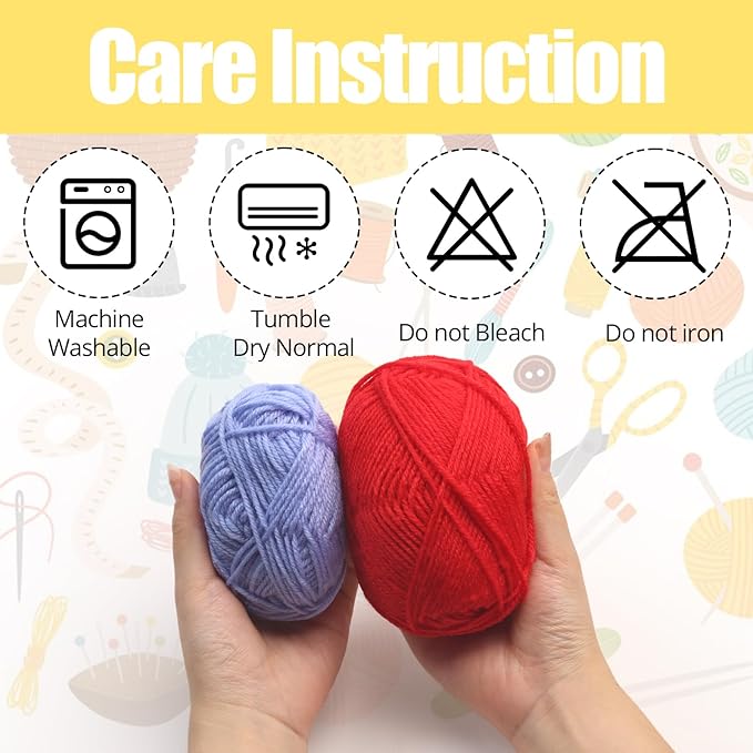 SUNTQ 12x50g Large Acrylic Yarn Skeins, 28 PCS Crochet Yarn Kit in 12 Assorted Colors Bundle, 1200 Yards Yarn Balls, 2 Hooks, 2 Needles, 10 Stitch Markers, Ideal Starter Pack for Crochet & Knitting