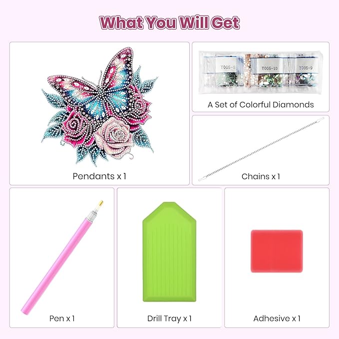 MOGTAA Butterfly Diamond Art Hanging Pendant Kits, 5D Special Shape Diamond Art Kits for Adults, Crystal Rhinestones Flowers Diamond Painting Gem Art for Home Garden Window Wall Decor