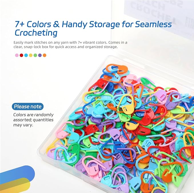 200PCS Crochet Stitch Markers with 12 Needles by Flickzo – Locking Stitch Markers with Clear Case, Colorful Plastic Safety Pins for Knitting & Crochet Accessories Supplies