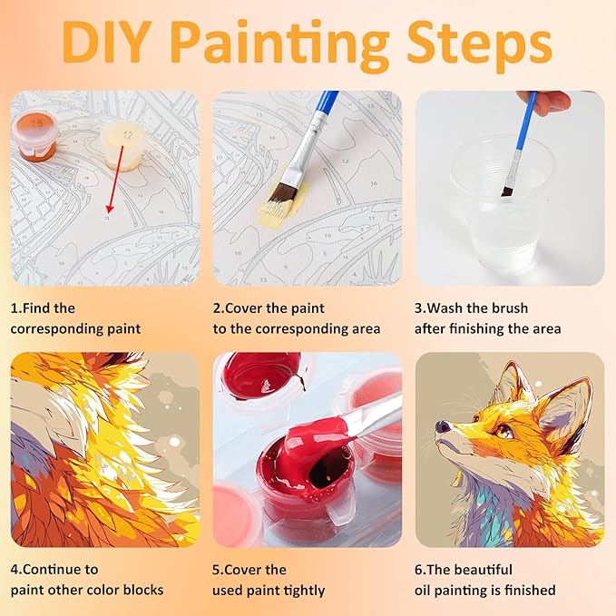 Fox Paint by Numbers Kit for Kids with Frame, Fox Paint by Numbers for Kids Ages 4-8-12, DIY Bird Acrylic Oil Painting for Home Wall Art Decor Gift 7.8x7.8 inch (with Frame Easel)