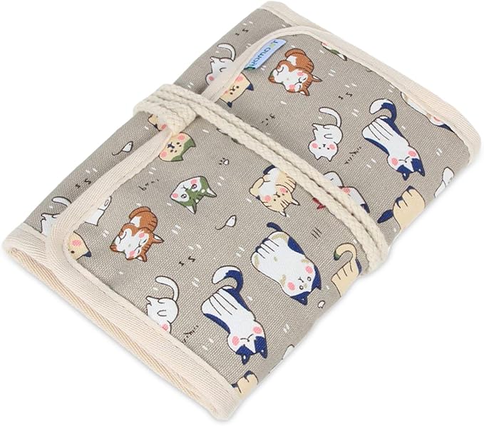 Teamoy Crochet Hook Case, Roll Bag Holder Organizer for Various Crochet Needles and Knitting Accessories, Cartoon Cats