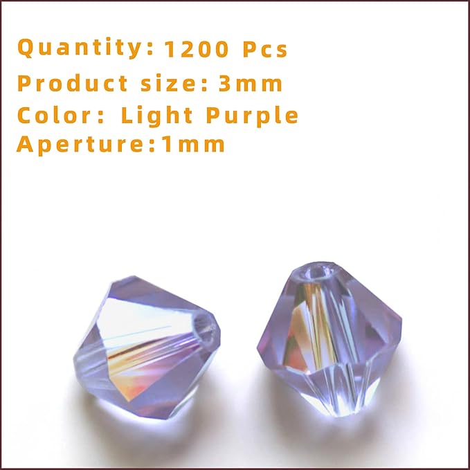 laopottbeads 1200pcs 3mm bicone crystal glass beads for jewelry making, sparkling mini beads for suncatchers, diy bracelets & craft projects (light purple)