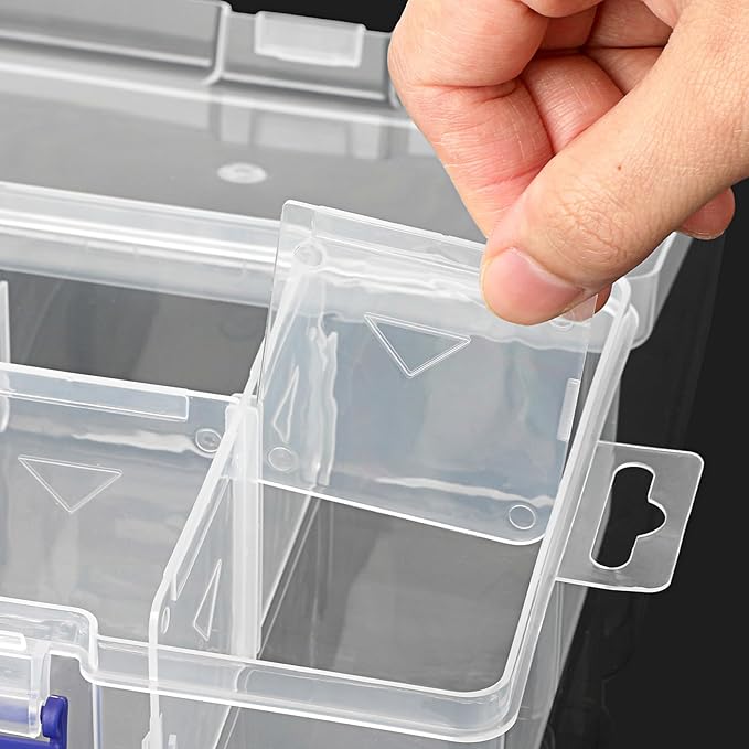 BTSKY 2 Pack Plastic Storage Box with 6-Compartment Grids, Washi Tape Organizer with Removable Dividers, Lightweight Clear Washi Tape Container Case for Storage Bead Jewelry Small Tool and Stamps