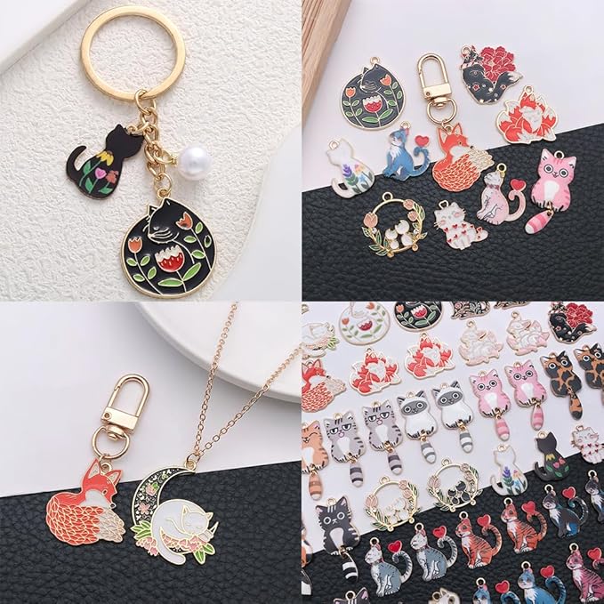 WOCRAFT 48pcs Enamel Bracelet Cat Charms for Jewelry Making Crafts DIY Necklace Bracelet Keychain Crafting Charms Kit (M768)