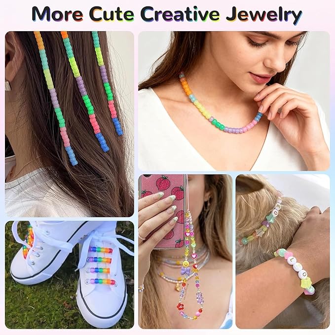 QVTWUT Glow in The Dark Pony Beads for Bracelets, 6x9mm Kandi Beads Neon for Necklace Jewelry, Bracelets Making, Hair Braiding, Crafts Braids Kits, 24 Color 1000 pcs