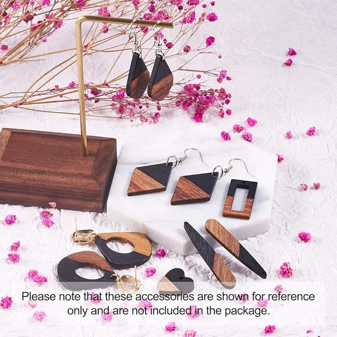 Beadthoven 20pcs/10 Pairs Black Natural Wood Resin Charms DIY Earrings Pendants Mixed Shapes Wooden Pieces Pendants for Statement Jewelry Making Findings