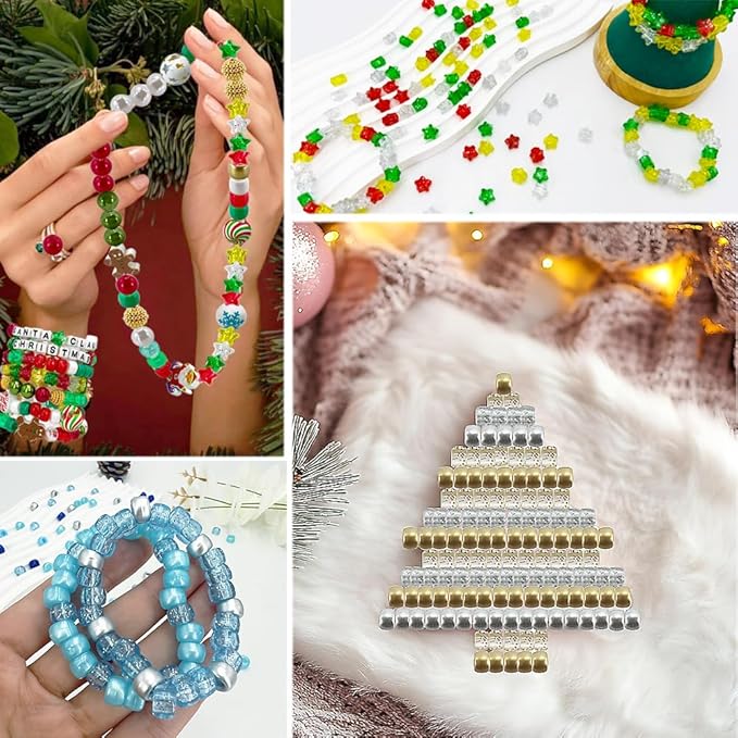 MIIIM 1300 Pcs Christmas Pony Beads Kit for Friendship Bracelet, 20 Styles Kandi Bracelet Kit in Box with Individual Compartments, Hair Beads for Braids, Letters (Christmas)