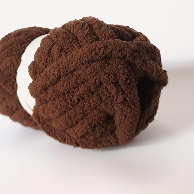 Coffee Chunky Chenille Yarn for Crocheting Bulky Thick Fluffy Yarn for Knitting,Super Bulky Hand Blanket, Soft Plush Yarn Crochet Carpet/Scarf/Cushion/ 8 Jumbo Pack(63.76oz/197.68yd