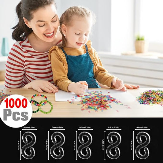 QONCV S Clips,1000 Pieces, Clear, Loom Rubber Band Clips, Plastic Band Clips, Bracelets DIY Making Refill Kit, Connectors Refills, Loom Bracelets DIY Handicrafts, Exquisite Gadgets.