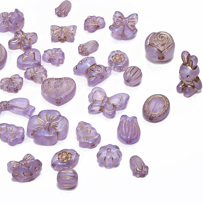 7.5 OZ Assorted Vintage Acrylic Beads for Jewelry Making, Song Xi Unique Flower Rose Czech Beads for Bracelet Earrings, Bohemia Style, Bulk, Arts and Crafts, DIY Holiday Gift (240-260 PCS, Purple)