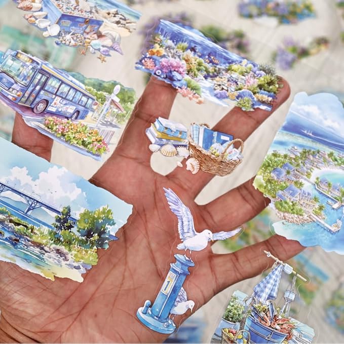 Transparent PET Summer Landscape Sticker Book for Journaling, 20 Sheets Large Pre-Cut Scenery Stickers for Scrapbooking Supplies, Collage Decorative, 9.25 x 6.58 inches
