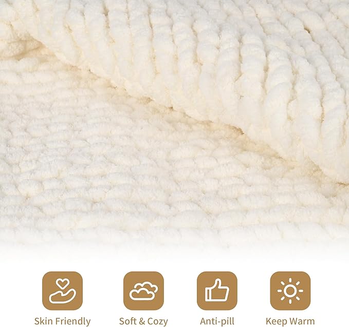 8 Packs Jumbo Chenille Chunky Yarn, 2045g (72oz) 245 Yards (224m) for Crocheting & Knitting, Handcrafts & Blanket Yarn (Cream, 8 Pack)