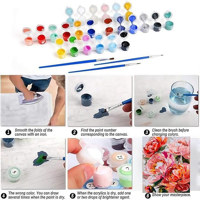 Peony Floral Paint by Numbers Kit for Adults Beginners,Flower Adult Paint by Number Kits On Canvas, DIY Acrylic Oil Painting Kits for Beginners, Color by Number Adult for Home Wall Decor 16x20Inch
