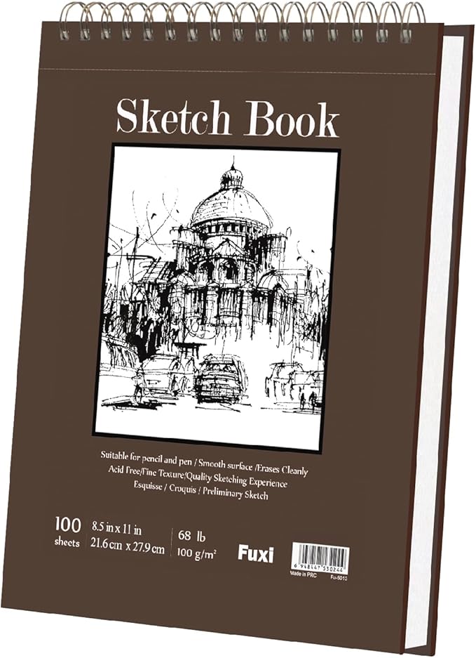 fuxi sketchbook 8.5x11, 100 sheets hard cover sketch book 8.5" x 11", 68 lb/100gsm drawing pad paper, spiral sketch pad 8.5" x 11", blank sketchbook for art class, artist supplies for adults