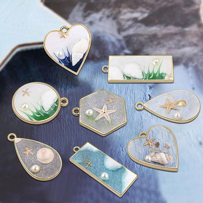 50pcs Open Bezels 5 Styles Hollow Frames Pendants Geometric Hollow Bezel Pendant Open Back Frame Pendant for Resin Casting, Necklace, Earrings, Pressed Flower, DIY Crafts(K Gold)