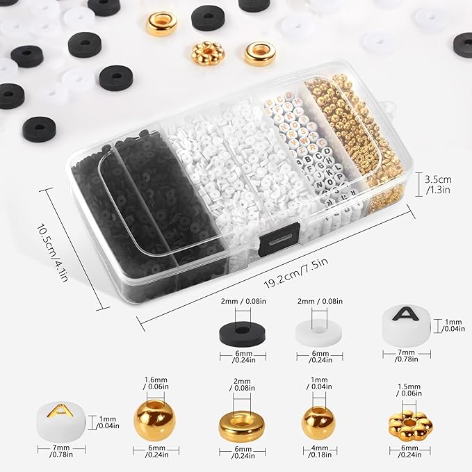 Funtopia Heishi Bracelet Making Kit, Polymer Clay Beads for Jewelry Making, Friendship Bracelet Kit with Gold and Alphabet Letter Beads for Girls and Adults (6mm)