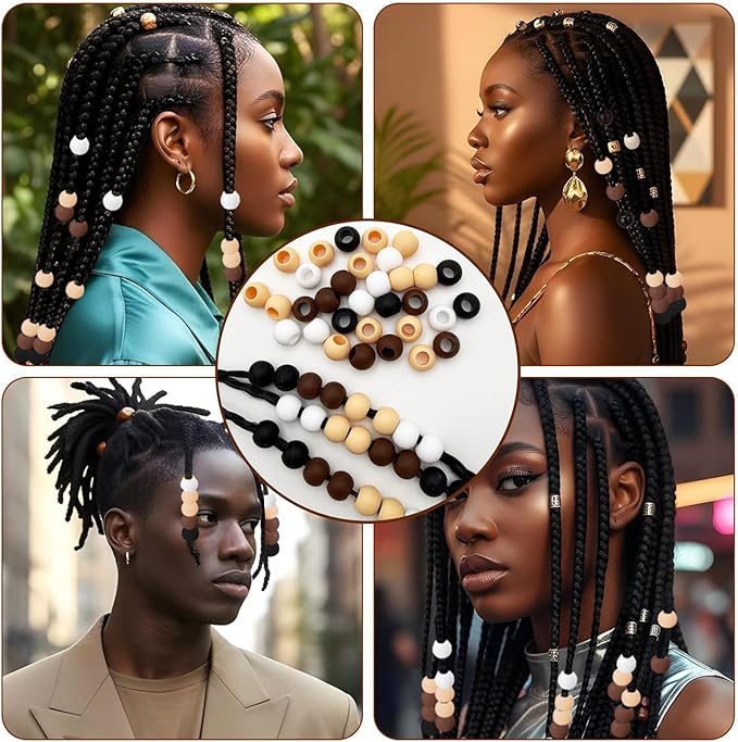 120Pcs 14mm Large Silicone Beads for Hair Braids, Soft Jellyish Hair Beads with 7mm Hole + 50 Rubber Bands and 1 Beader for Braiding, DIY Bracelets Necklaces Crafts(Brown)