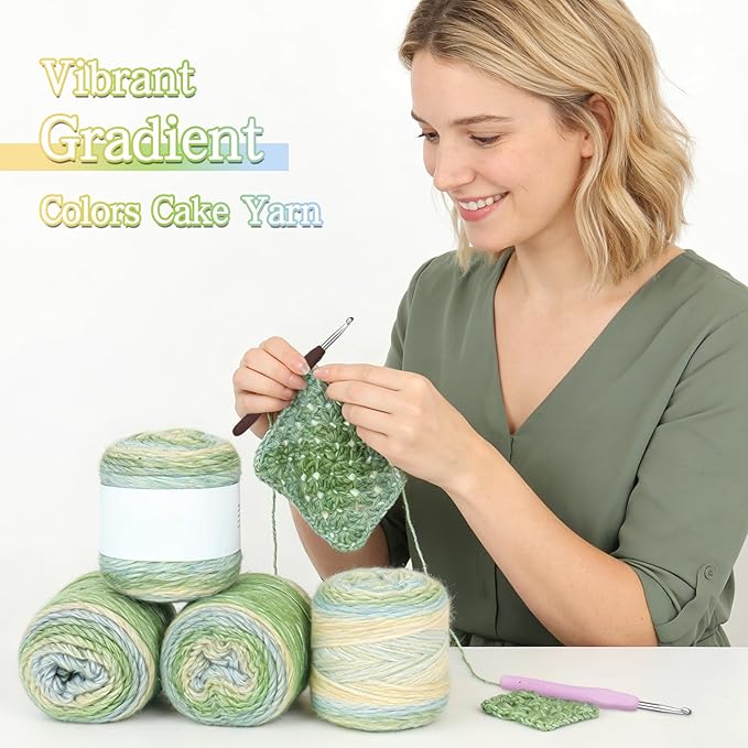 Katech Yarn for Crocheting-Gradient Cake Yarn-4x100g 60% Cotton 30% Acrylic 10% Wool-Ombré Multicolor Soft Rainbow Cotton Crochet Yarn for Scarves, Shawls, Blankets, and Garments(F)