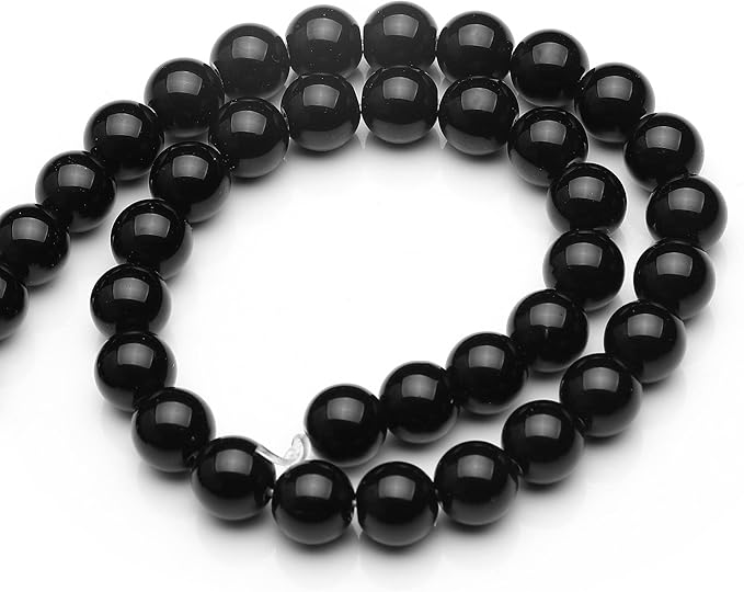 youngbling natural gemstone beads for jewelry making,8mm black onyx polished round smooth stone beads for bracelet necklace 15 inch