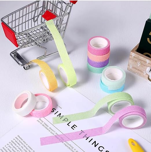 24 Rolls Glitter Washi Tape Set Washi Masking Tape Decorative Adhesive Tapes for Scrapbooking DIY Crafts Crafters Embellished Journals Planners Cards Gift Wrapping Ribbons Wedding(15 mm*2m)