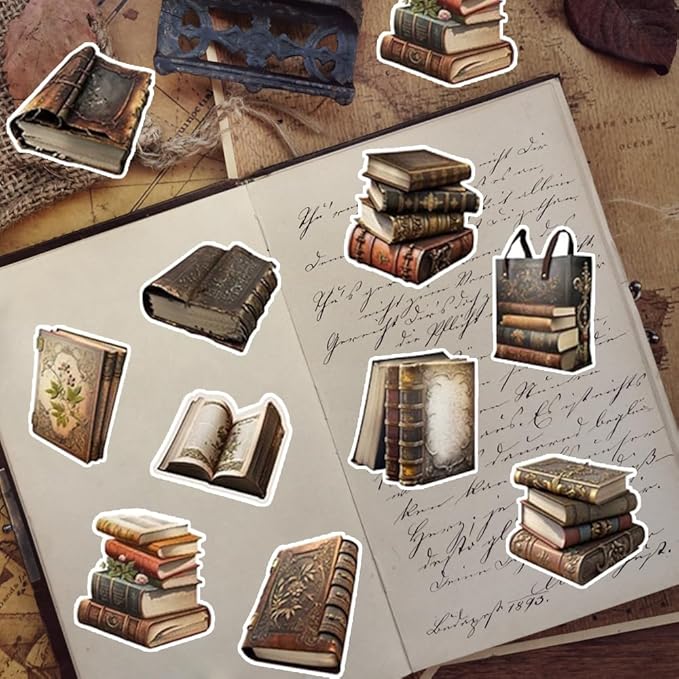 50Pcs Waterproof Vintage Stickers,Scrapbooking Supplies Kit,Aesthetic Decorative Craft Sticker for Planner, Bullet Journaling, Junk Journal, Water Bottles, Laptop, Retro Craft.Books