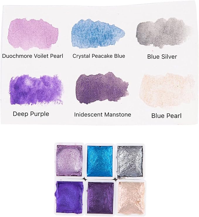 CSY art gallery Handmade Artist Watercolor Paint Set-Metallic Glitter Water Coloring Paint- Watercolors-Pearlescent Watercolour- Sparkle Vibrant Colors Painting Palette (Purple Star)