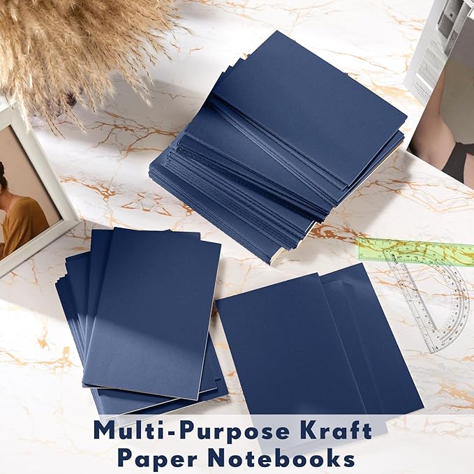 mimorou 100 pcs journals notebooks bulk - kraft softcover a5 small notebooks 5.5 inch x 8.3 inch notepads with 60 page 30 sheet for writing sketch travel office supplies(navy,unlined)