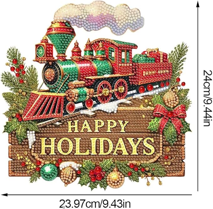 SHLUHA Diamond Art Kits for Adults Diamond Art Happy Holidays Design Special Shape Acrylic Hanging Pendant Crystal Mosaic Home Wall Door Window Decor with Chain Handmade Christmas Gift (LL072)