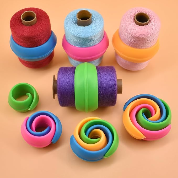BDS-HOME 100Pcs Thread Spool Savers Spool Covers&Huggers Embroidery Floss Silicone Organization Prevent Thread Tails from Unwinding, No Loose Ends for Sewing Thread Spools, 4 Bright Colors, mulitple