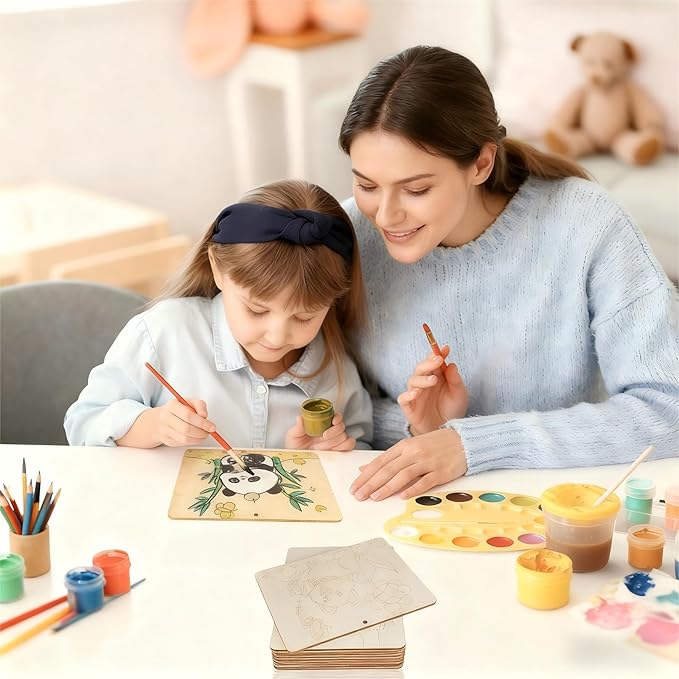 10PCS Wooden Crafts to Paint with Double-Sided Designs Kids Wooden Craft kit Hang or Display with Stand Unfinished Wood Crafts to Paint for boy and Girl Ages 4-8