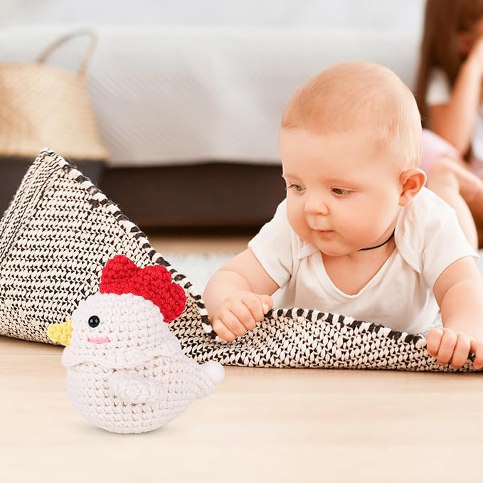 Crochetta Crochet Kit for Beginners, Squeeze Bubble Amigurumi Crocheting Kits w Step-by-Step Video Tutorials, Knitting Starter Supplies for Adults Kids, Anxiety Relief Bubble Chicken (40%+ Yarn)