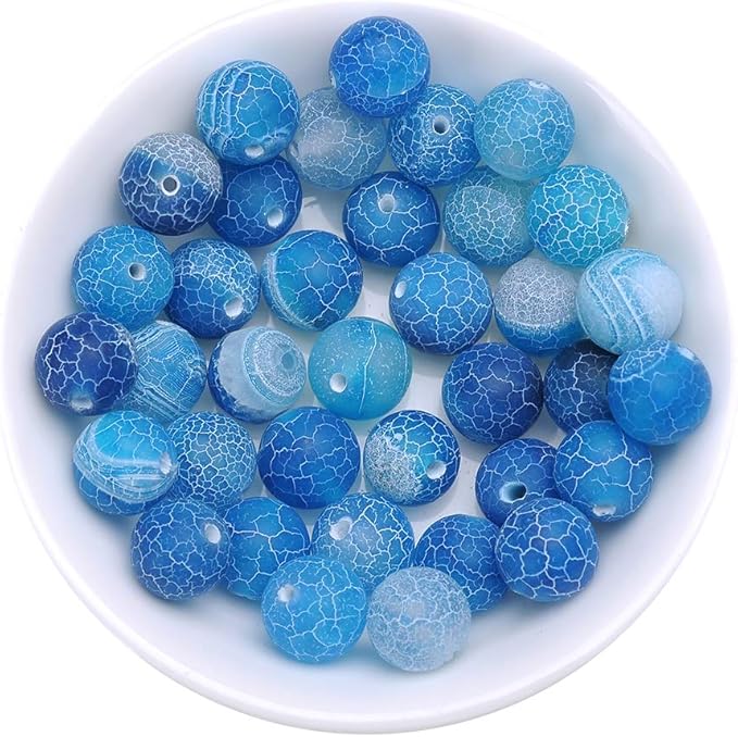 6mm Natural Blue Frosted Agate Gemstone Round Loose Beads Crystal Stone Bracelet Necklace Accessories Crafts for Jewelry Making DIY,1 Strand 15"