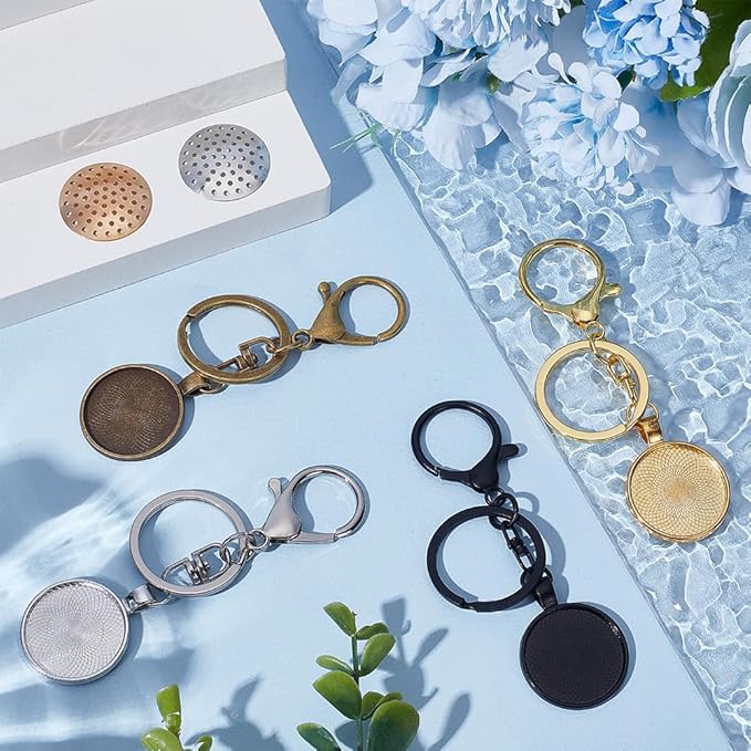 FREEBLOSS 16 Set Round Bezel Pendant Trays Blank Keychain Pendant Blank Frame for Embroidery Round Pendant Tray Charm DIY Jewelry Making Kit for Keychain DIY Embroidery Keychain Needlepoint