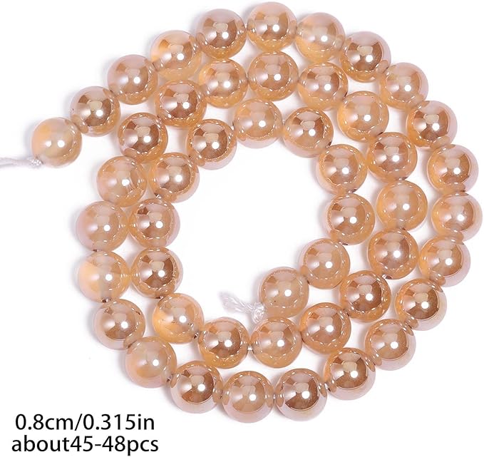 Stone Beads, 45pcs Brown Agate, 8mm Round Loose Beads for Jewelry Making, Bracelets, with Bag, String & Card