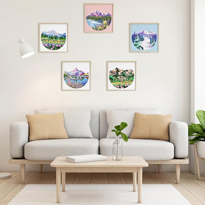 ERKOON Embroidery Kit for Beginners, 5 Sets Flower Cross Stitch Set for Adults Include Embroidery Cloth Hoops Threads for Craft Lover Hand Stitch with Skill Techniques (Landscape)
