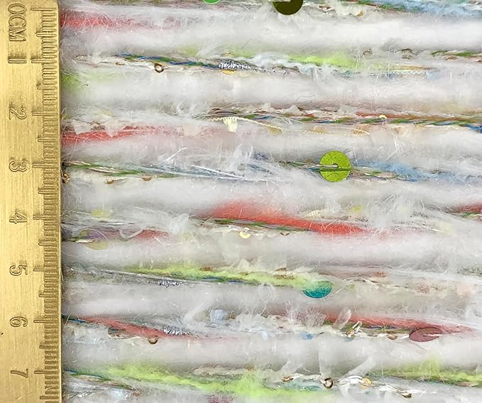Artisanal Yarn Collection Multifiber Fancy Yarn with Sequins & Iridescent Shimmering Threads for Knitting Crocheting Crafts DIY, Set of 3 Rolls (Cream Candy)