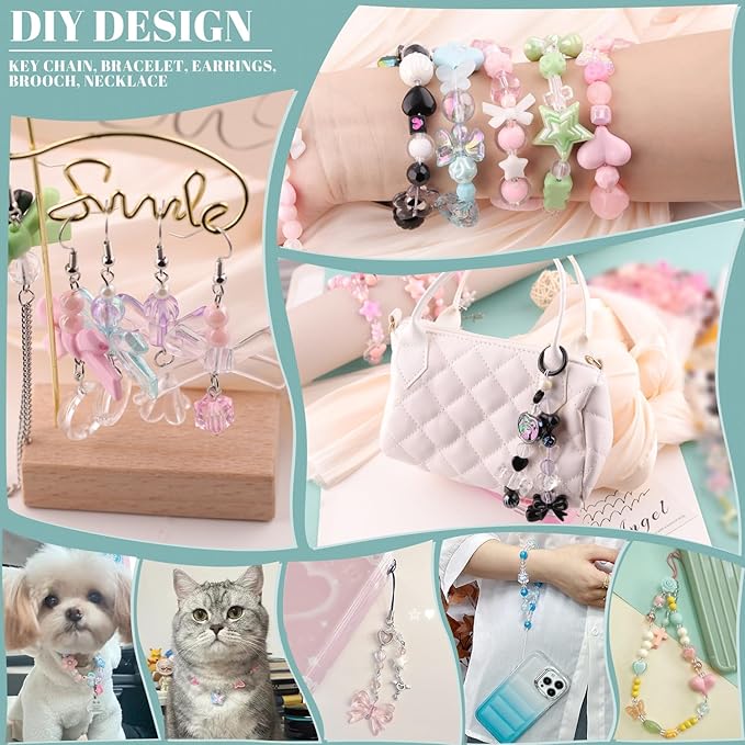 500-550PCS TINKRSTUFF Assorted Mix Acrylic Beads For Bracelet Making, Cute Beads For Jewelry Making Flower Bow Butterfly Candy Heart Gummy Bear Kawaii Aesthetic Bead,DIY Necklace Keychain Phone Charms