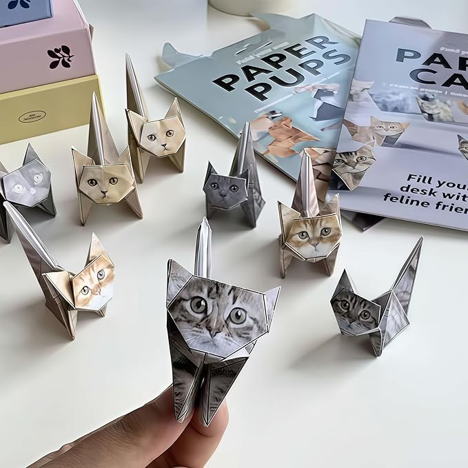 2PCS DIY Paper Cats Kit,50 Sheets Cute Kitten Origami Cats,3D Handmade,Fun Creative Art Project,Origami Paper Activity for Kids & Adults, Desk Decor and Gift for Pet Lovers