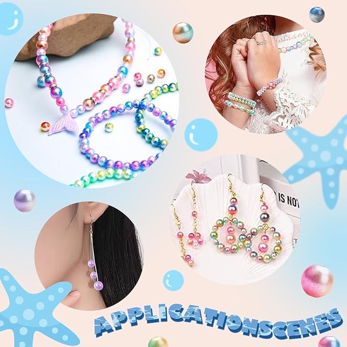 BONNY BOXX 1020PCs 6 & 8MM Gradient Mermaid ABS Pearl Beads Set for Jewelry Making Loose Round Faux Pearls with Holes for Bracelet Necklace Earring Accessories Vase Filler