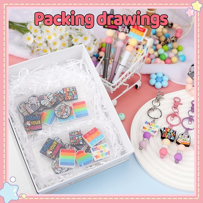 12pcs Inspirational Silicone Focal Beads for Pens Making Beads for Keychain Shape for Bracelet Necklace Crafts (Inspirational Style)