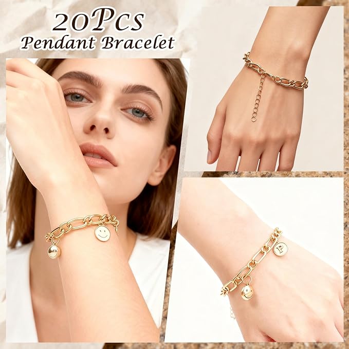 Sumalon 20 Pcs 18K Gold Plated Bracelet Chain Kit, Paperclip Alloy Link Fit Clip with Lock, Bracelet Charm for Women DIY Jewelry Making (Gold)